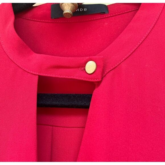 ANDB rich red long sleeved blouse, overlapping flap draped at waist, neck flap M - Picture 3 of 9